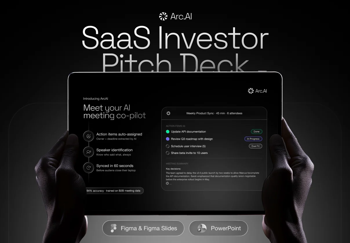 ArcAI Dark SaaS Investor Pitch Deck for Startups