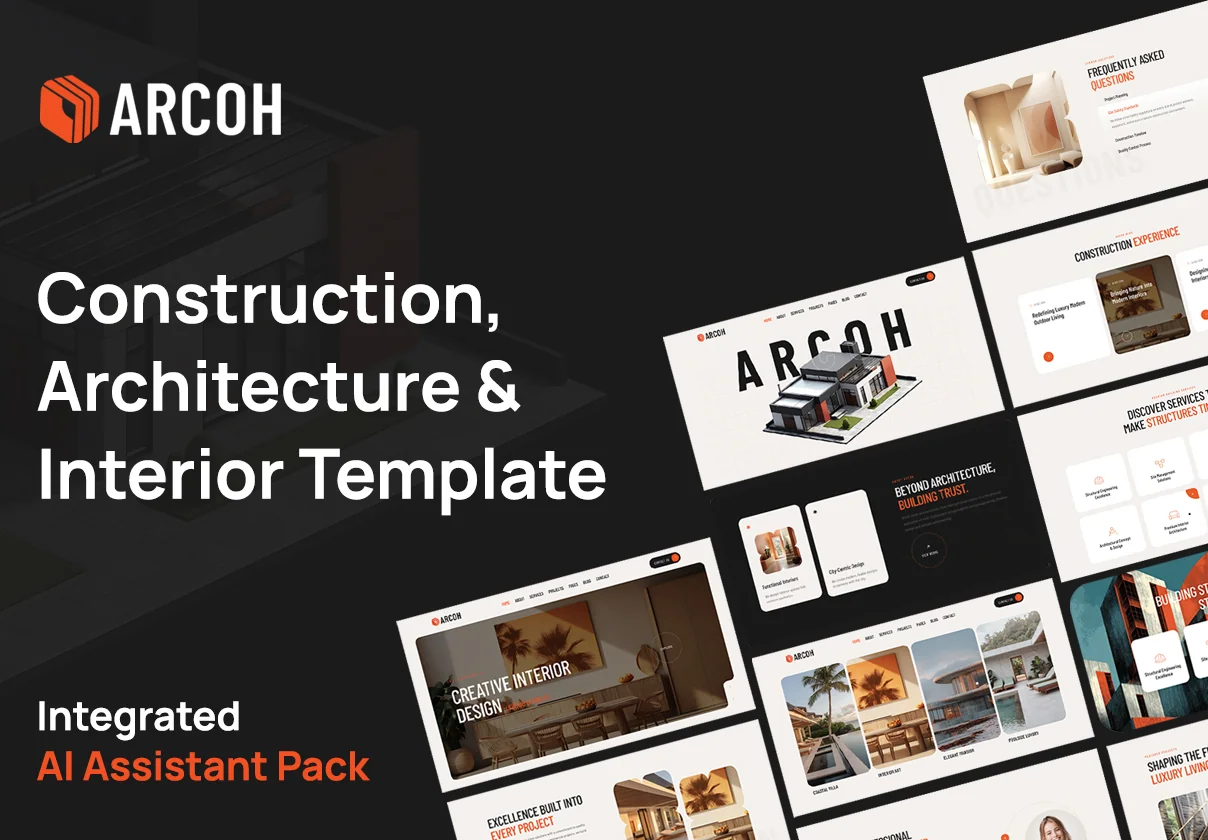 Arcoh - Construction, Architecture & Interior Template + AI Assistant Pack