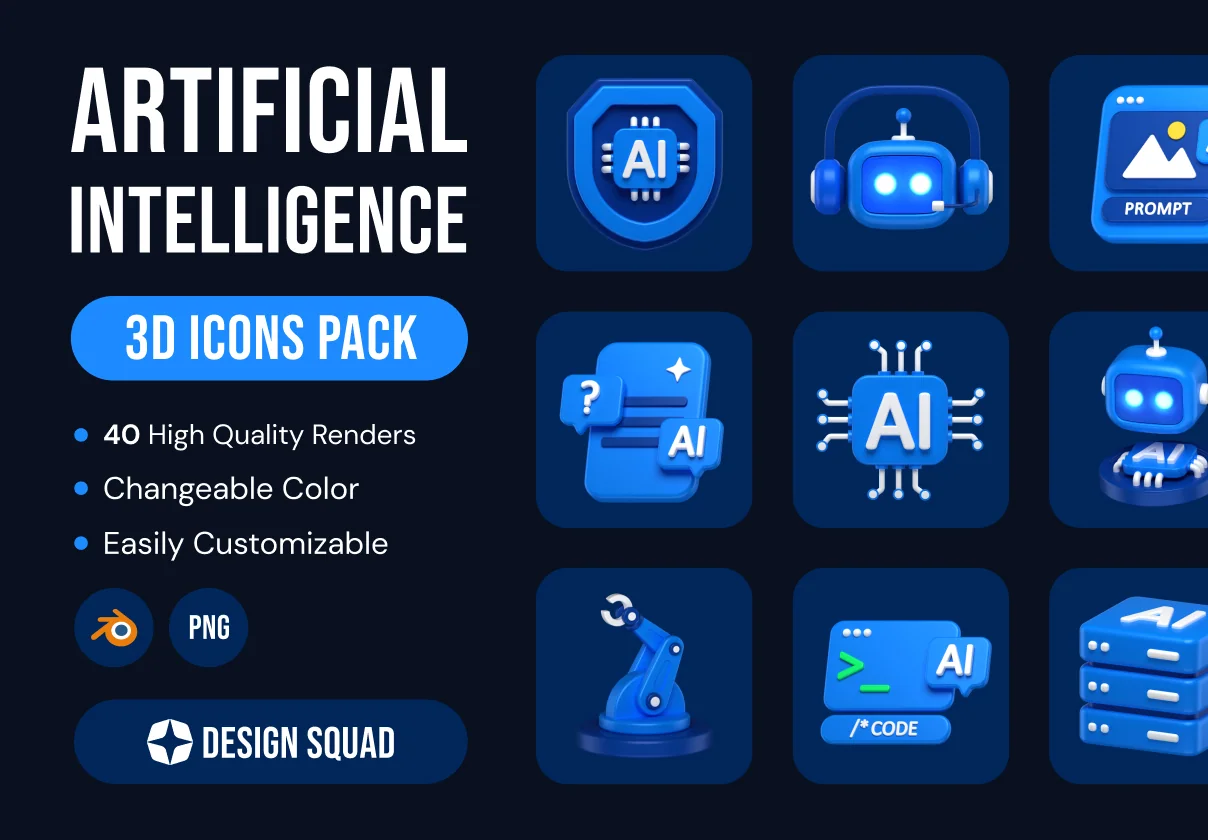 Artificial Intelligence 3D Icons Pack