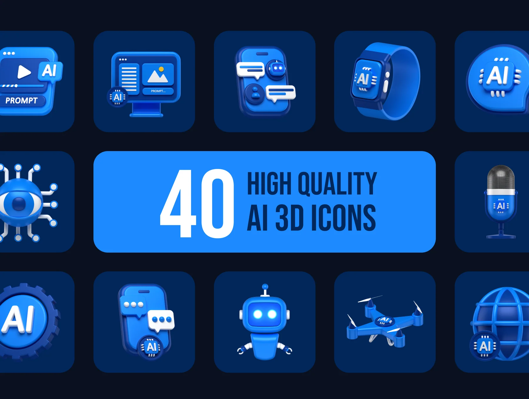 Artificial Intelligence 3D Icons Pack 4