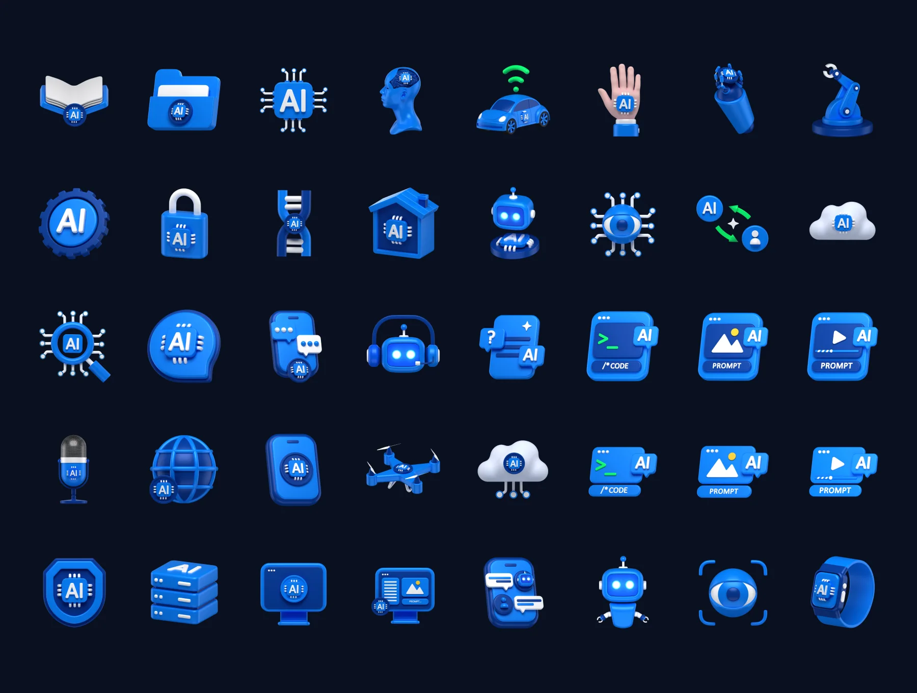 Artificial Intelligence 3D Icons Pack 5
