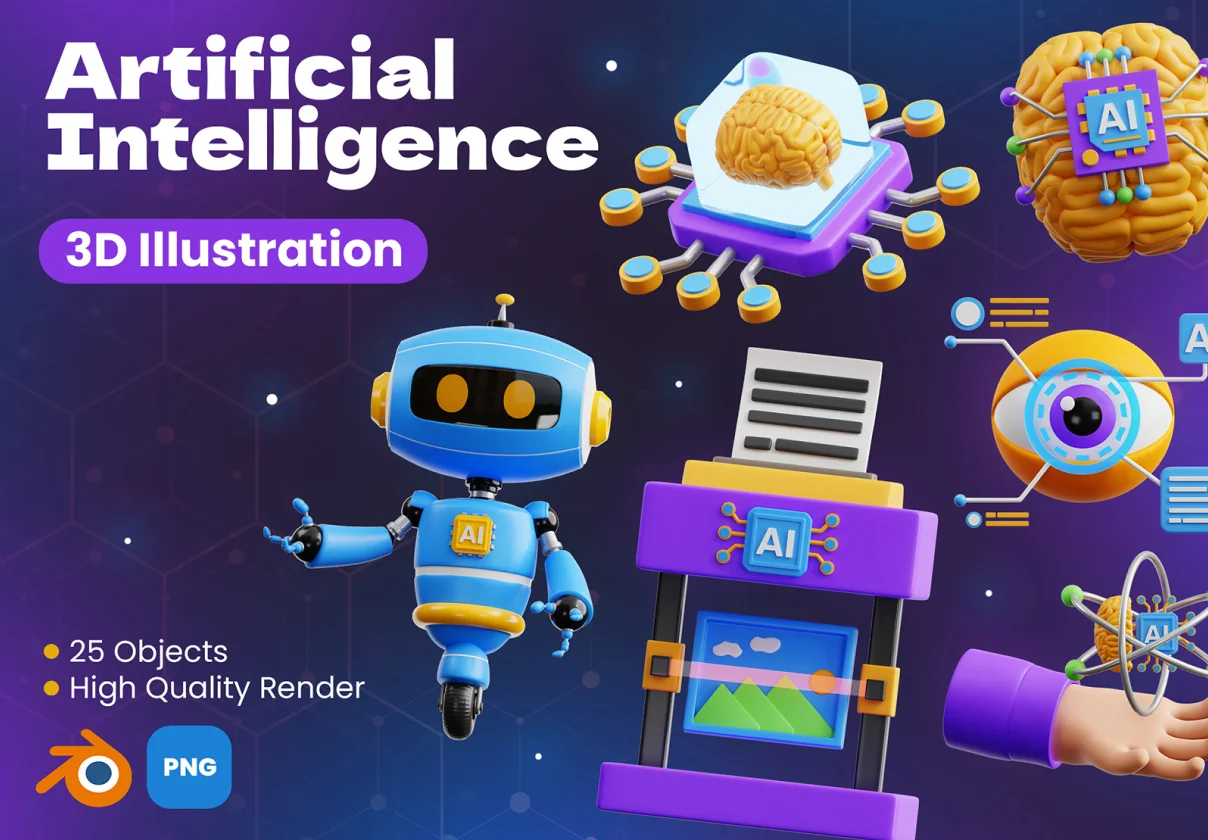 Artificial Intelligence 3D Icons