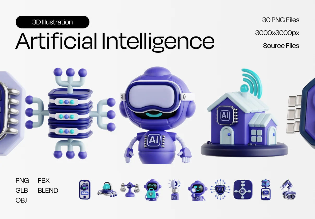 Artificial Intelligence Essential 3D Illustration