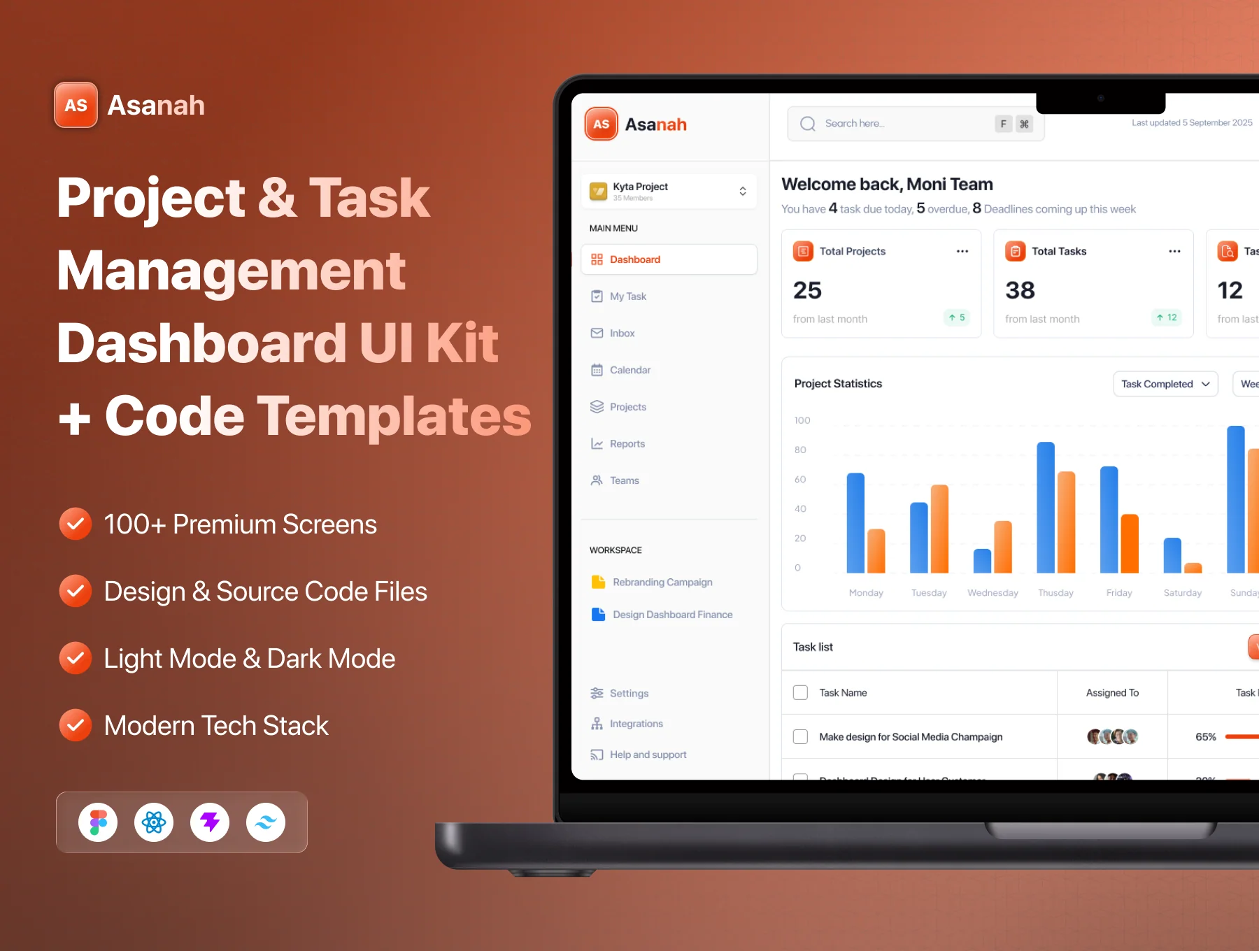 Asanah - Project & Task Management Dashboard Source Code Templates