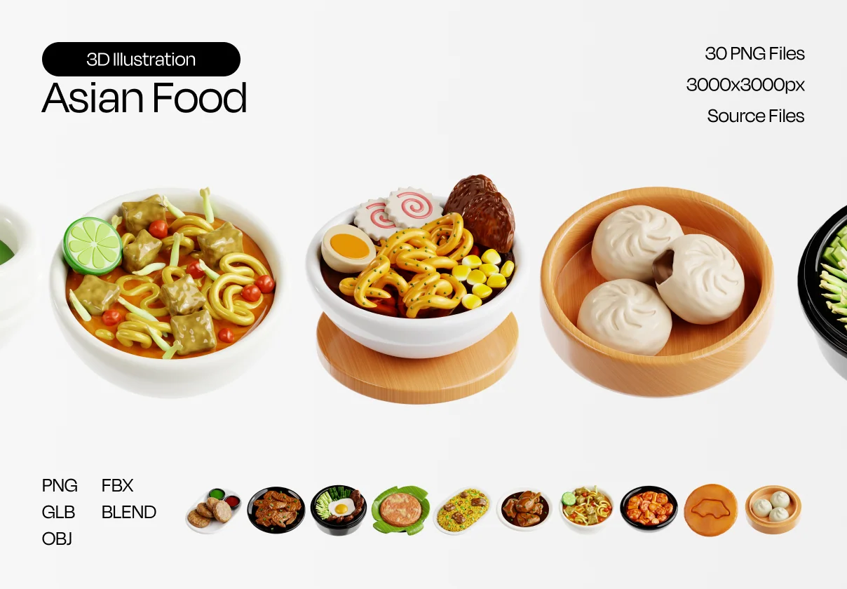 Asian Food 3D Icon Set