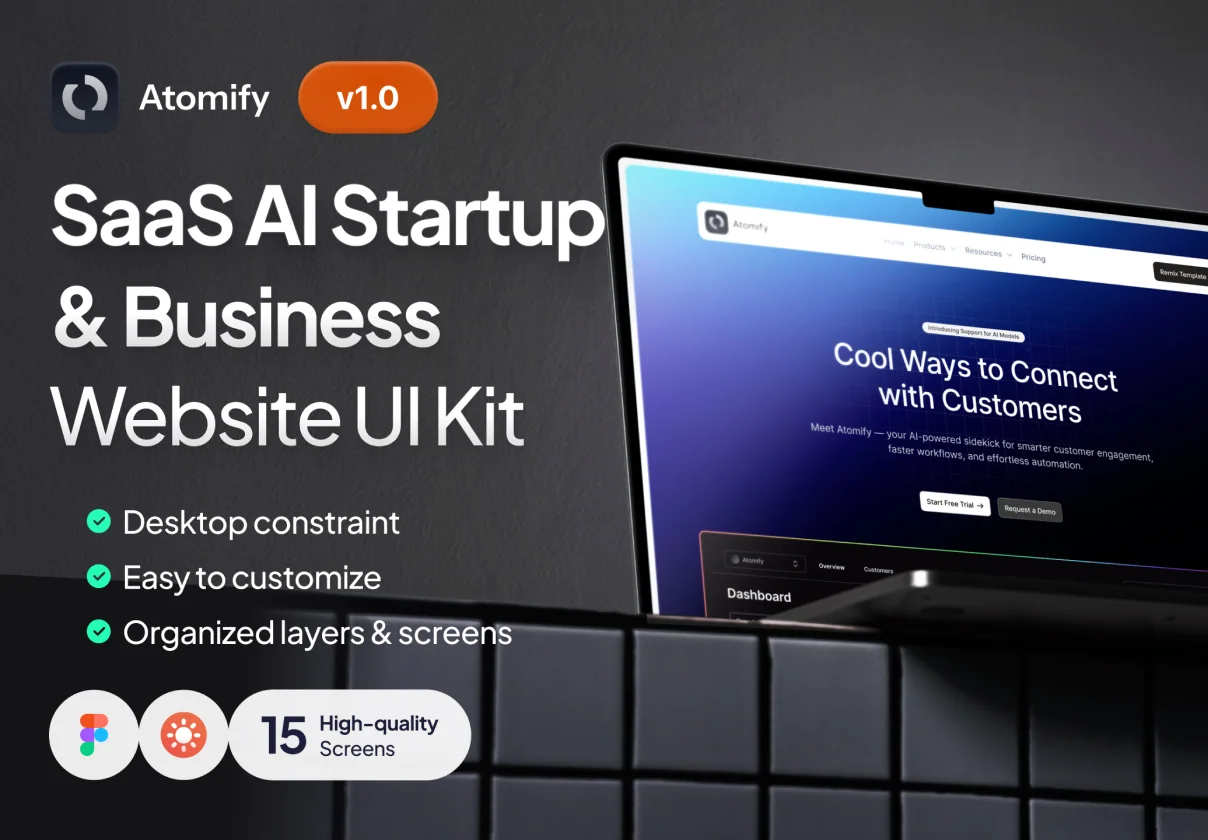 Atomify – SaaS & AI Startup Landing Page UI Kit
