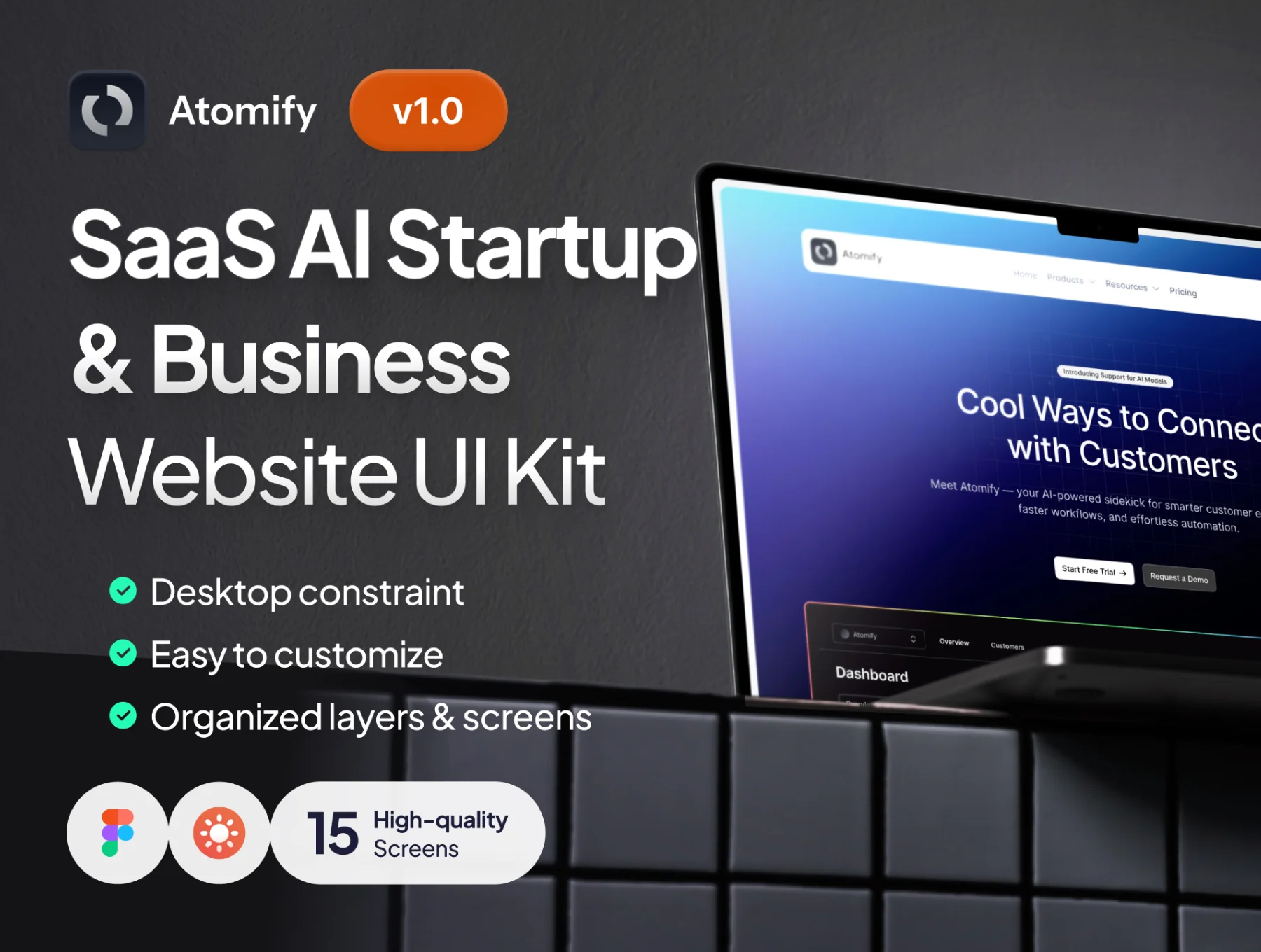 Atomify – SaaS & AI Startup Landing Page UI Kit