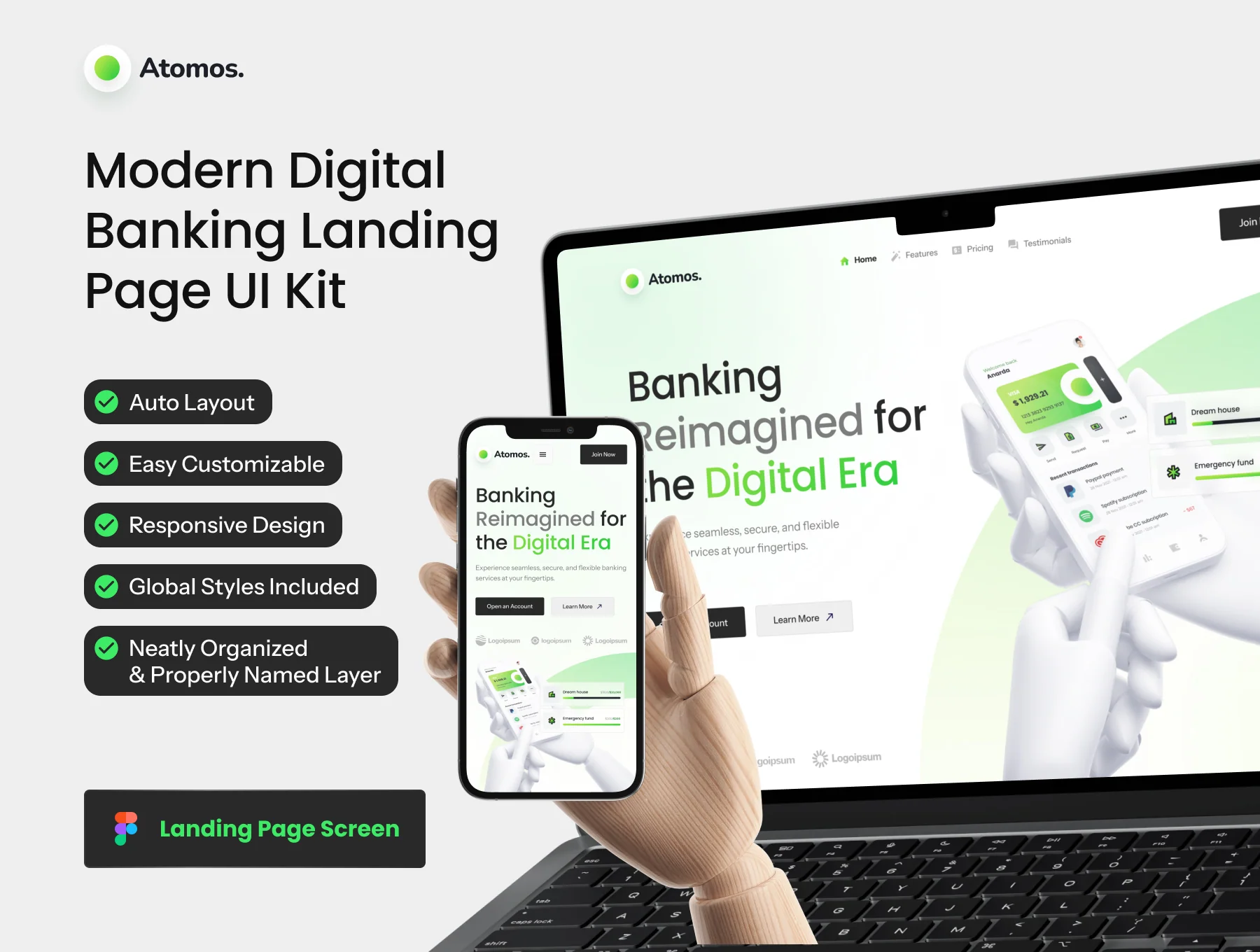 Atomos - Modern Digital Banking Landing Page UI Kit
