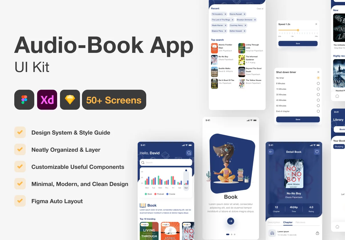 Audio Book & Ebook Mobile App UI Kit