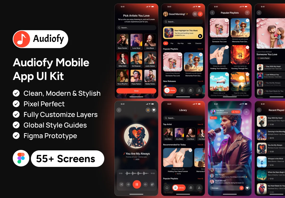 Audiofy – Music & Audio Streaming Mobile App UI Kit