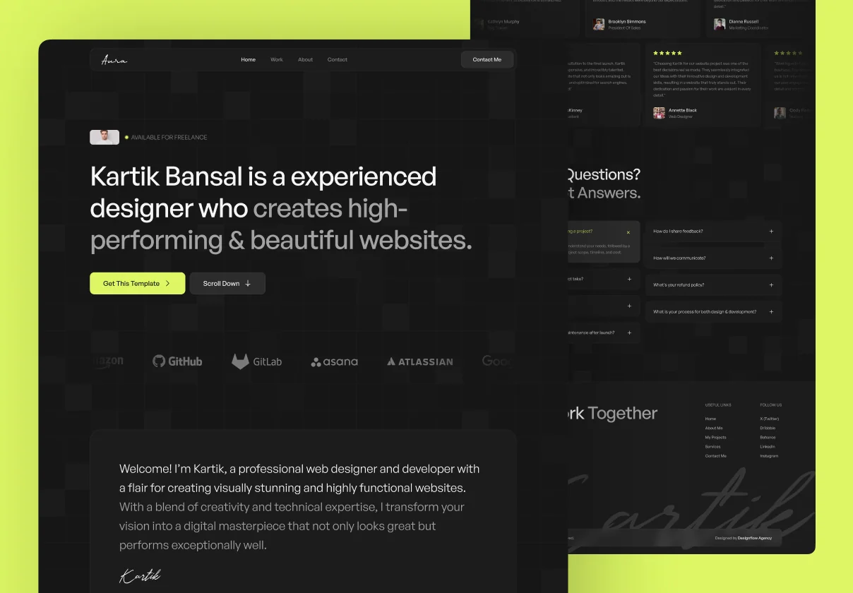 Aura - Dark Personal Portfolio Framer Template