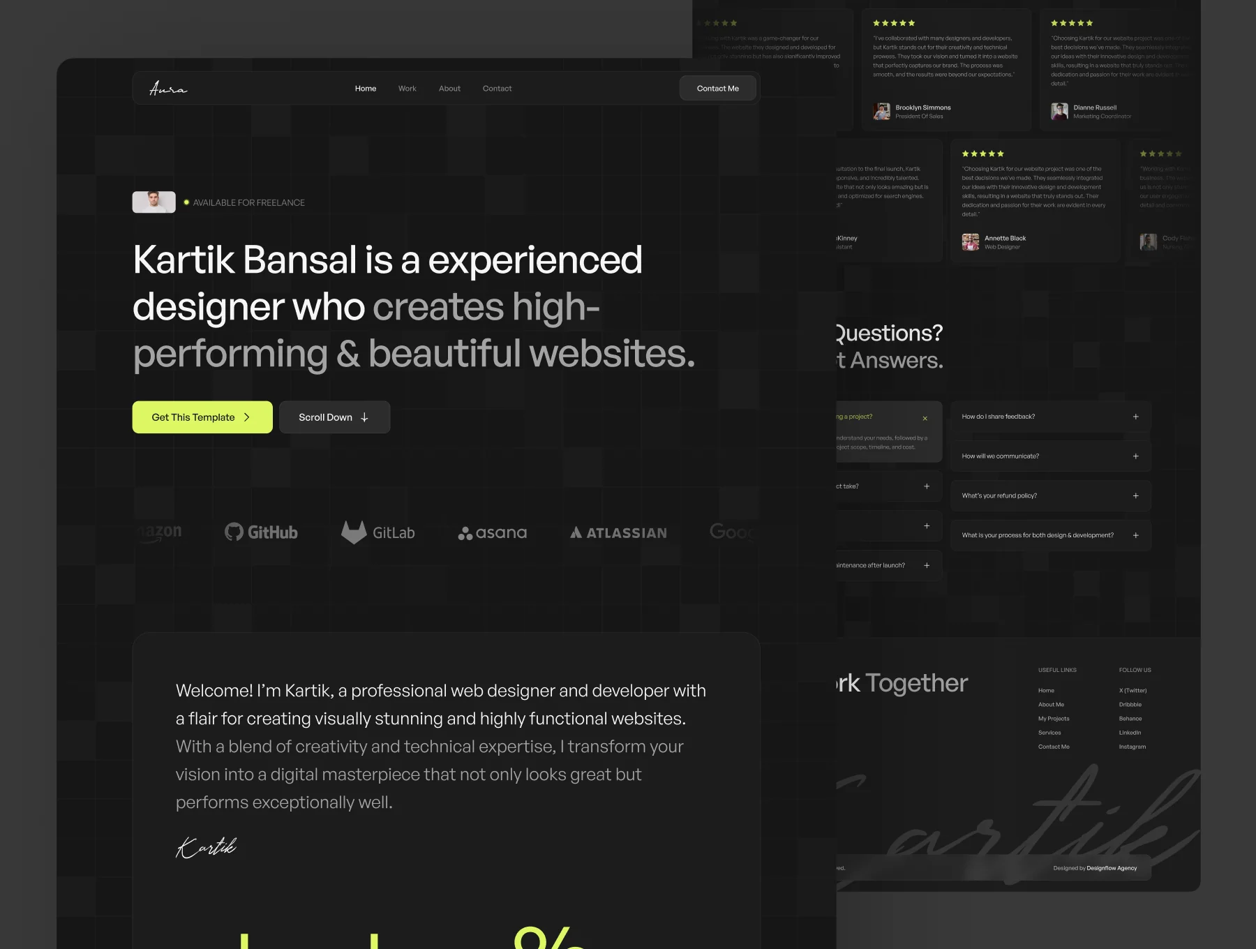 Aura - Dark Personal Portfolio Framer Template