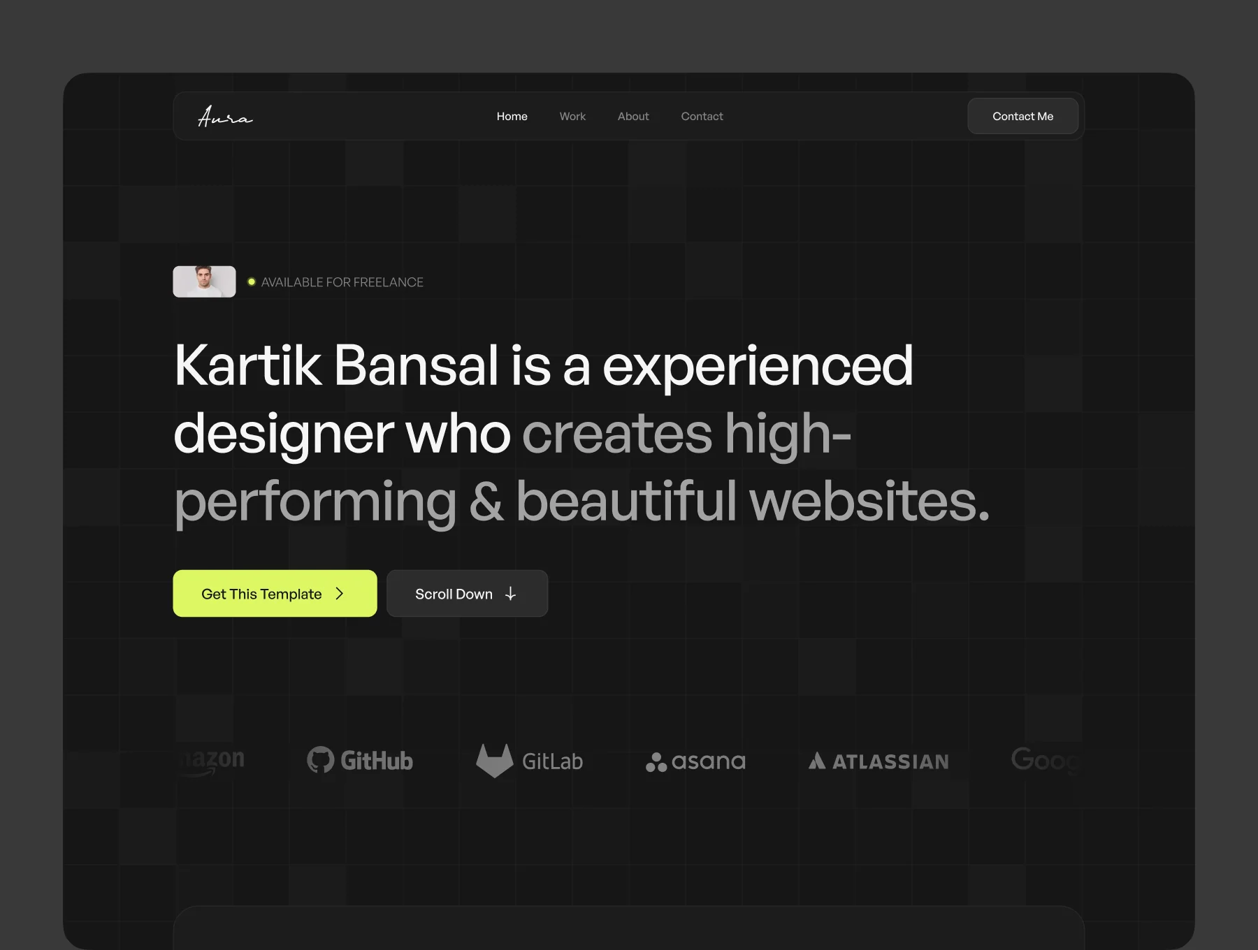 Aura - Dark Personal Portfolio Framer Template 2