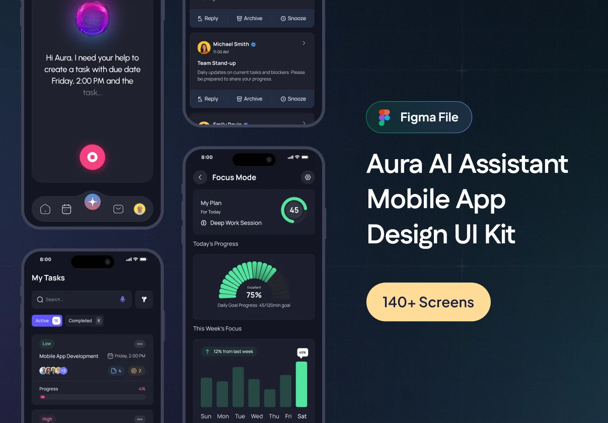 Aura – Professional AI Assistant Mobile App UI Kit