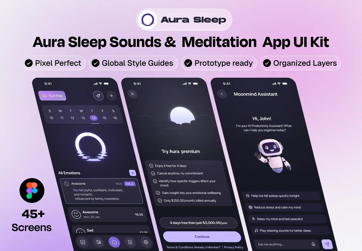 Aura Sleep Sounds & Meditation App UI Kit