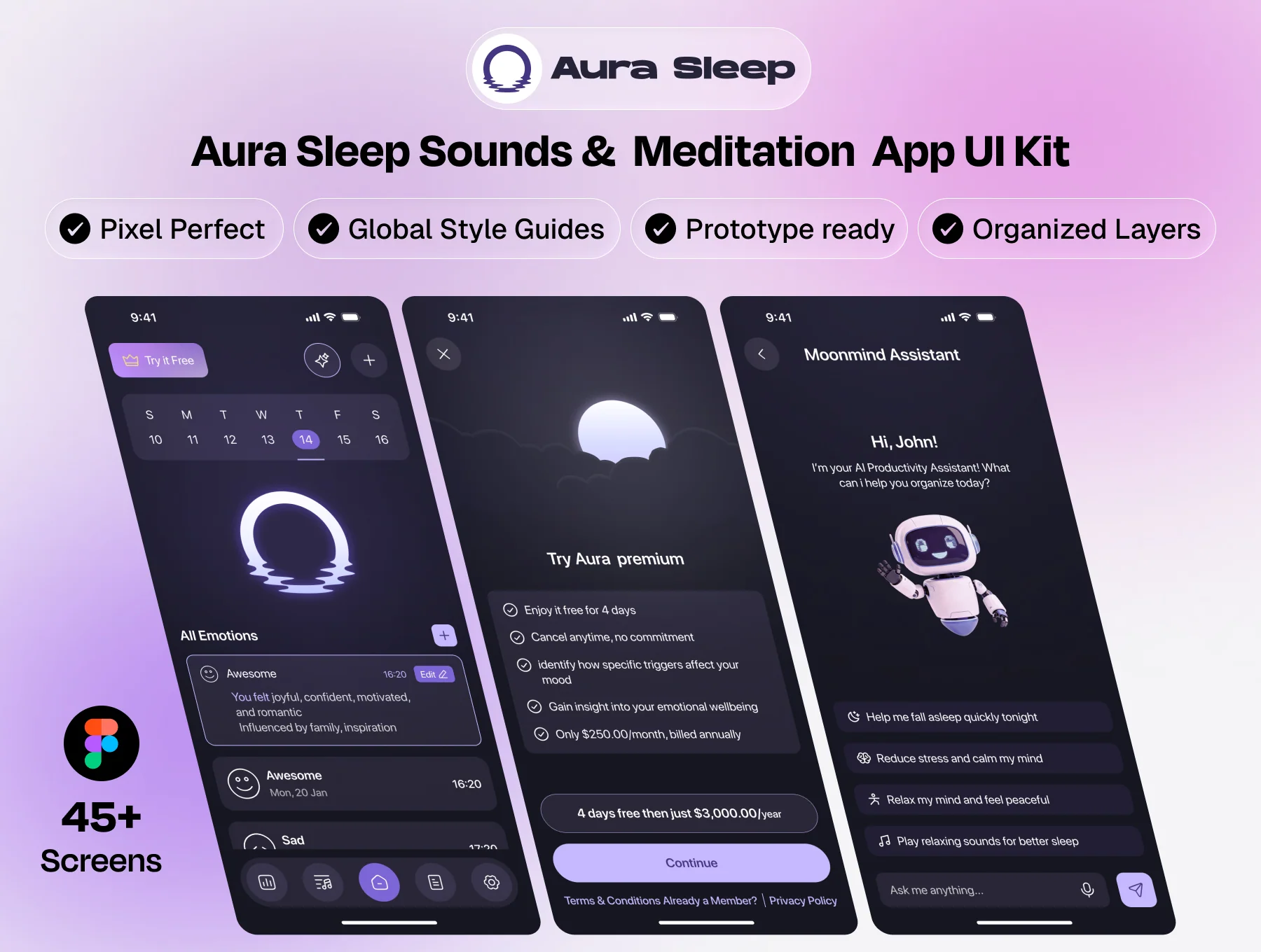 Aura Sleep Sounds & Meditation App UI Kit