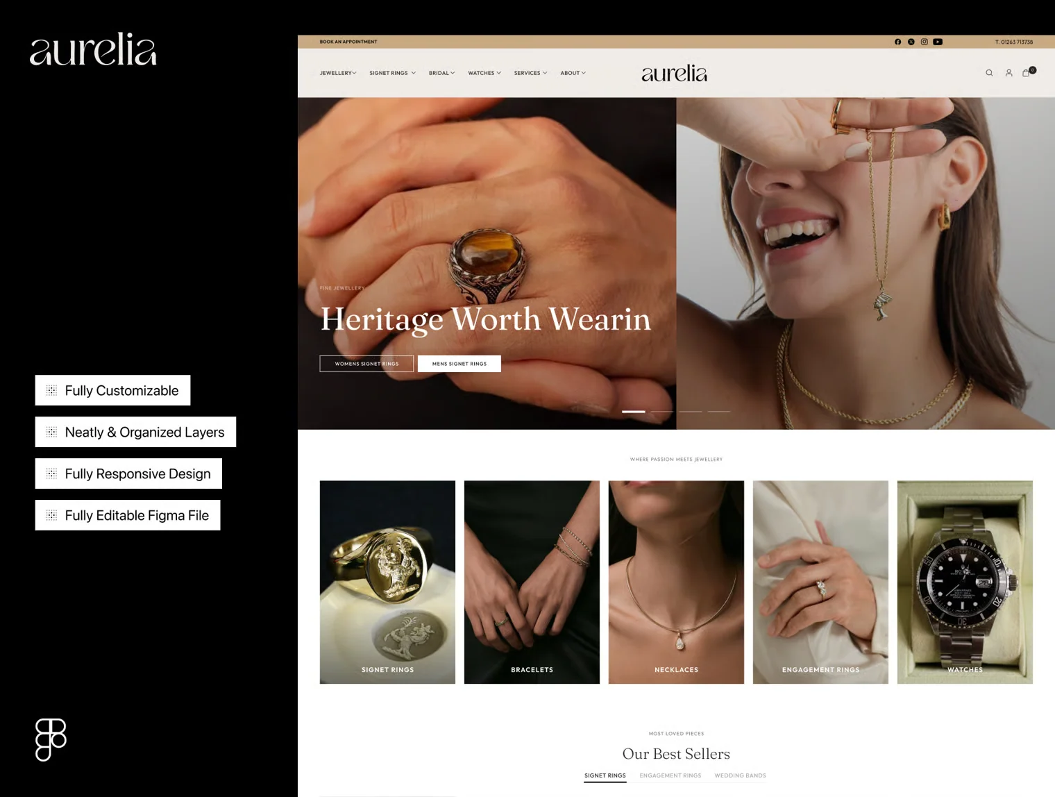 Aurelia — Luxury Jewelry E-Commerce Website UI Kit