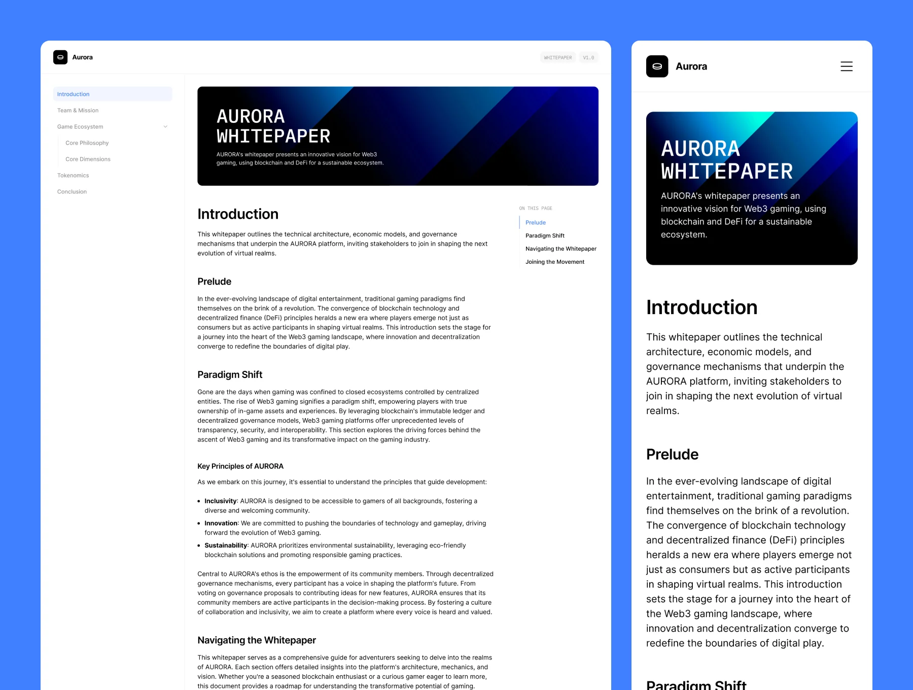 Aurora Docs — Whitepaper Website Template 3