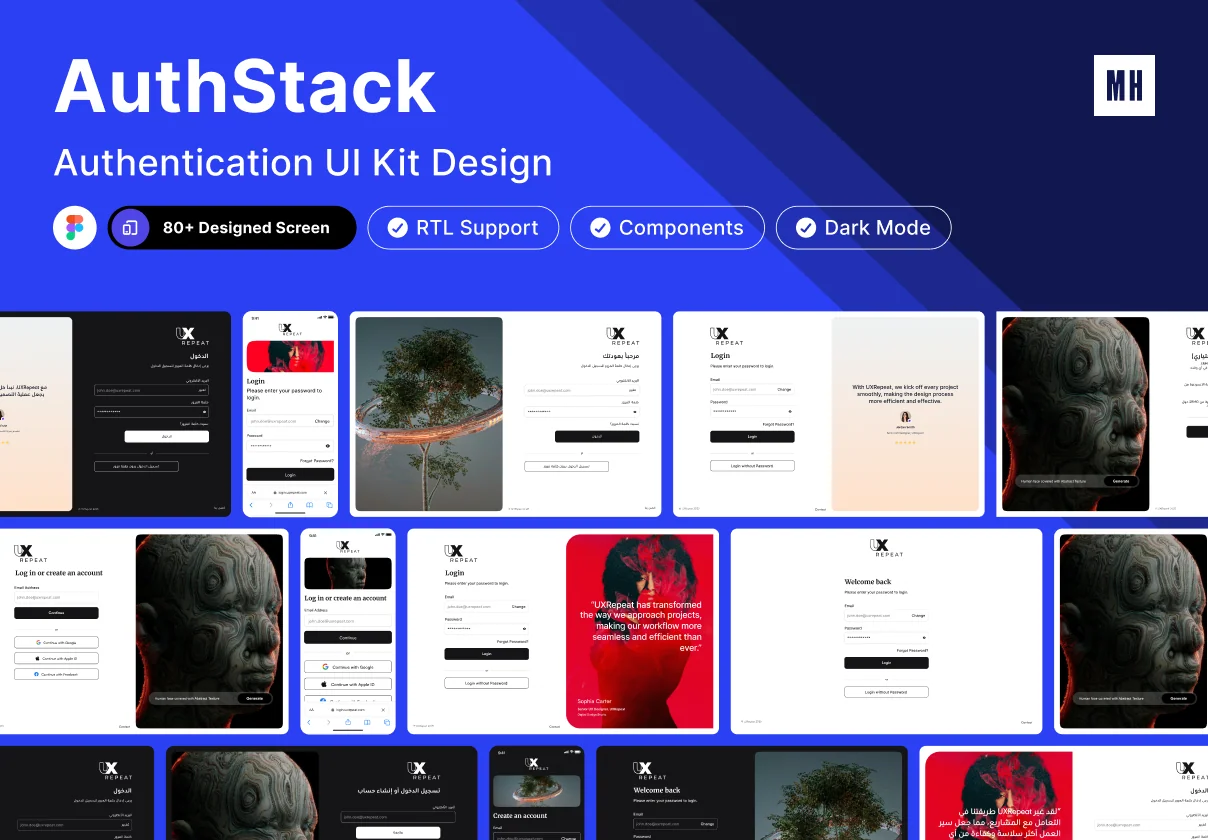 AuthStack – Authentication UI Kit for Web and Mobile (Dark + RTL)