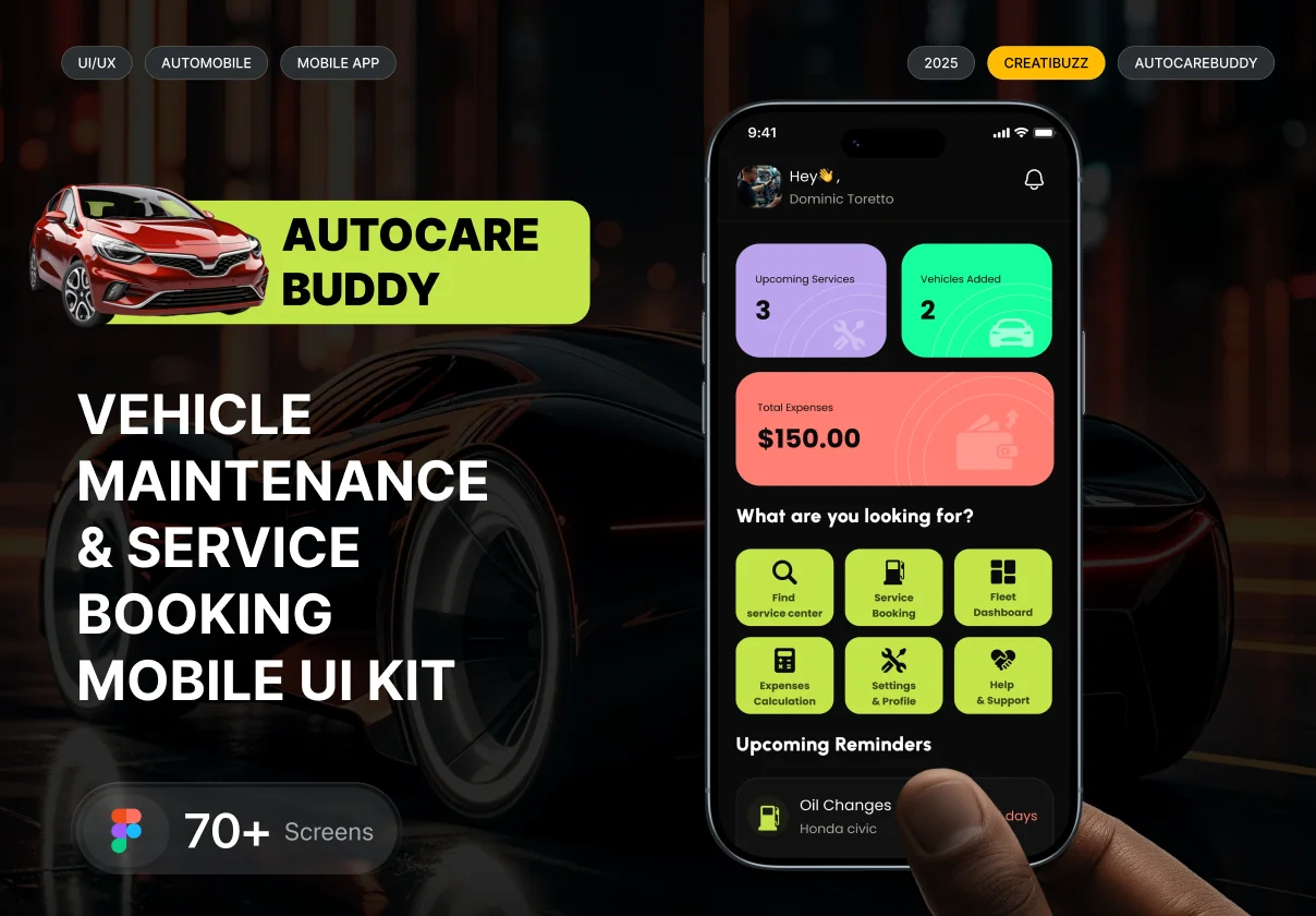 AutoCare Buddy – Vehicle Maintenance & Service Booking Automobile Mobile UI Kit