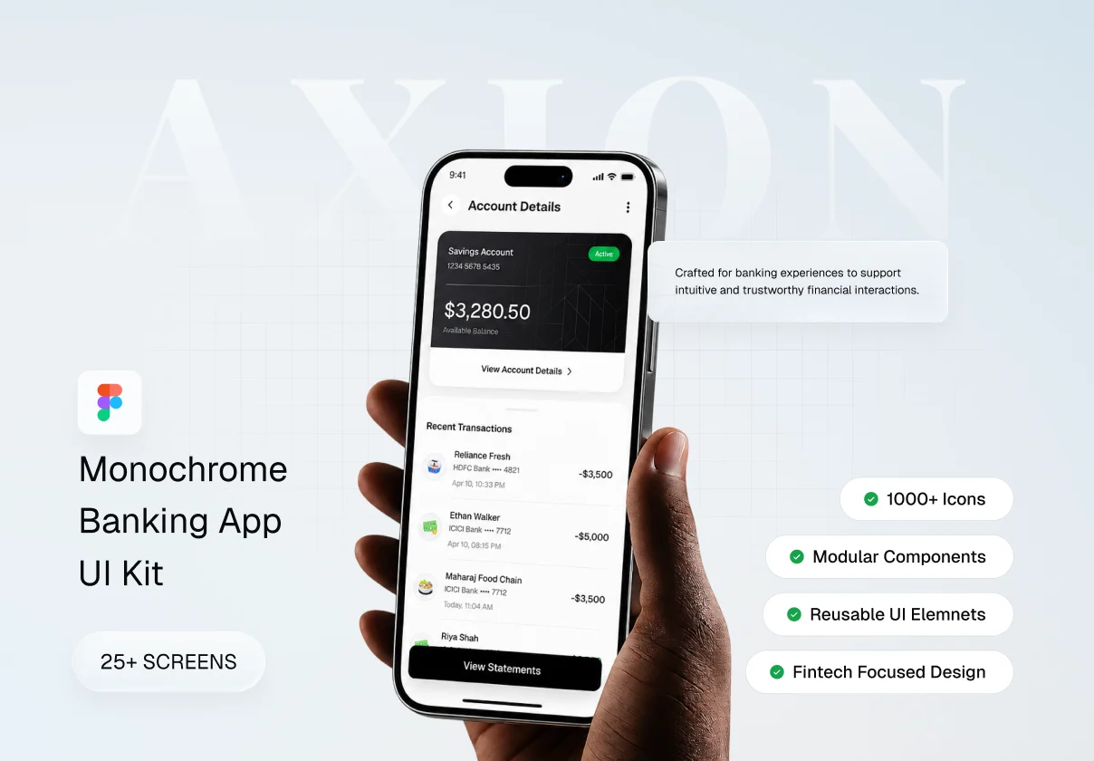 Axion - monochrome banking App UI Kit