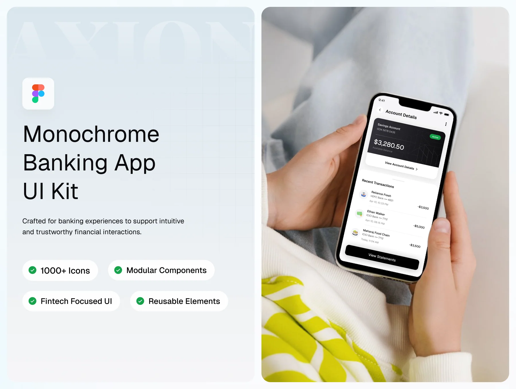 Axion - monochrome banking App UI Kit