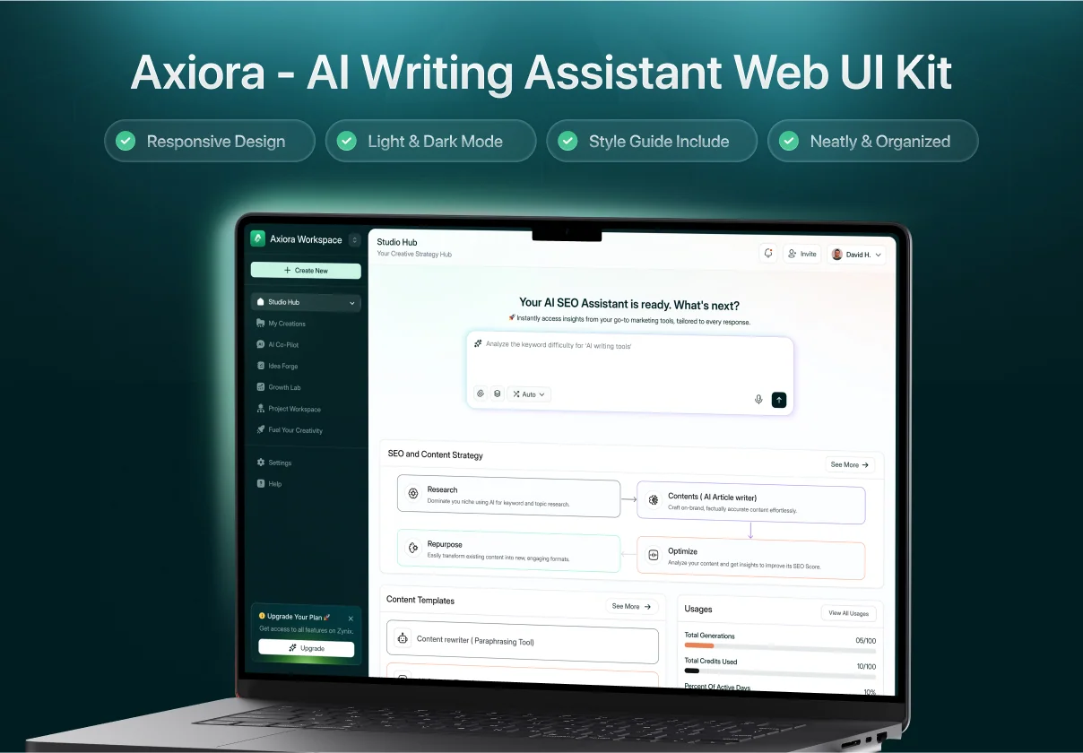 Axiora – AI Writing Assistant Web UI Kit