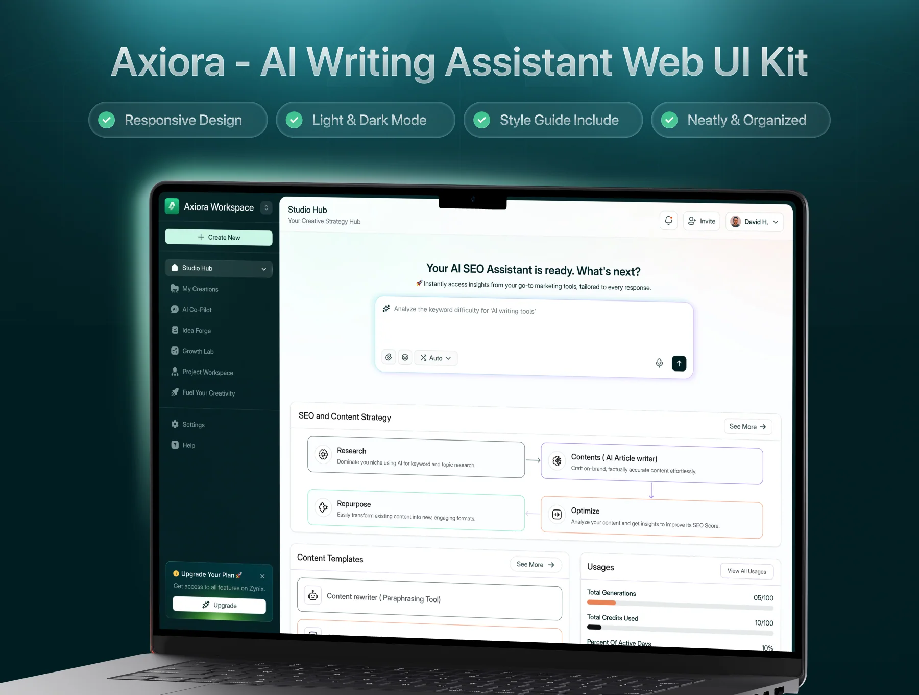 Axiora – AI Writing Assistant Web UI Kit 2