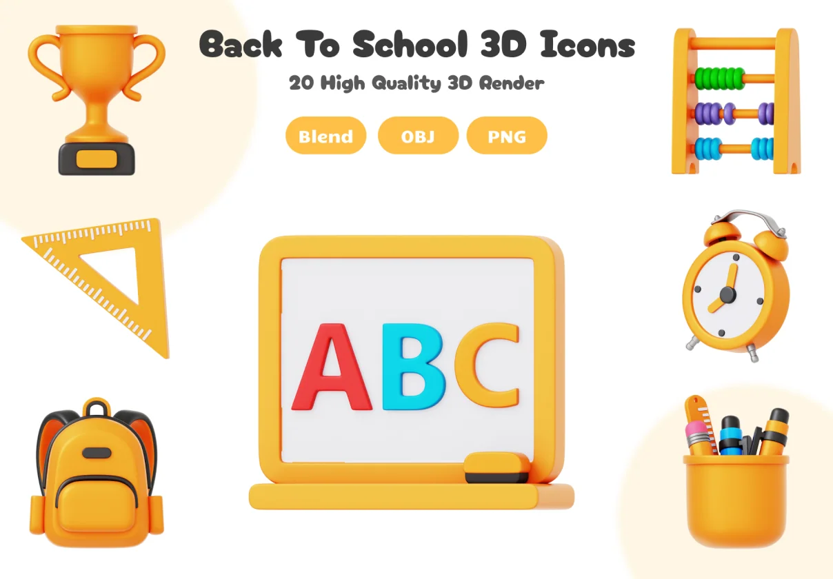 Back To School 3D Icons Set