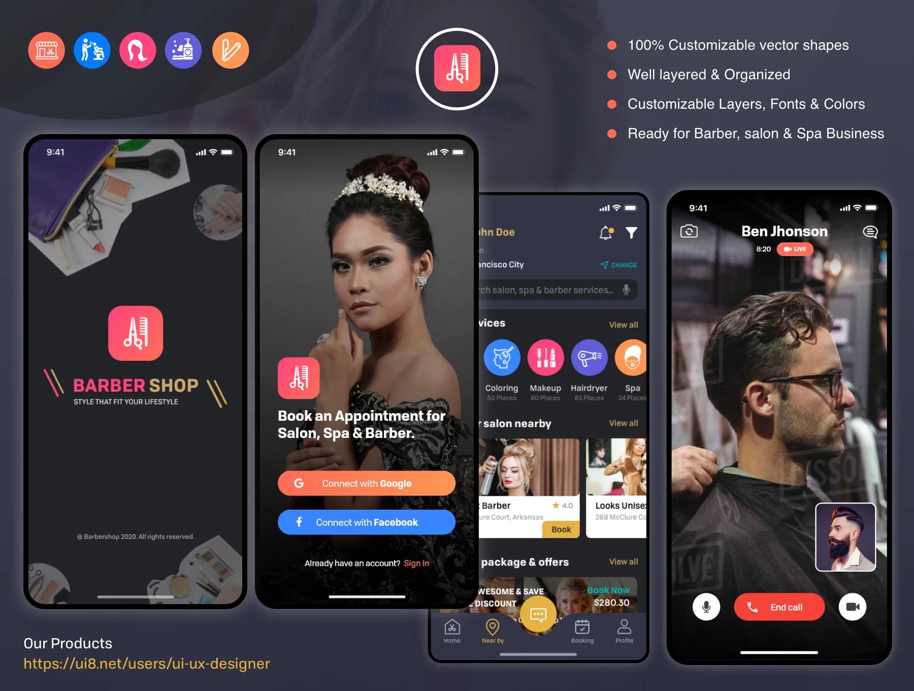 Barber Haircut, Salon & Beauty UI KIT 2