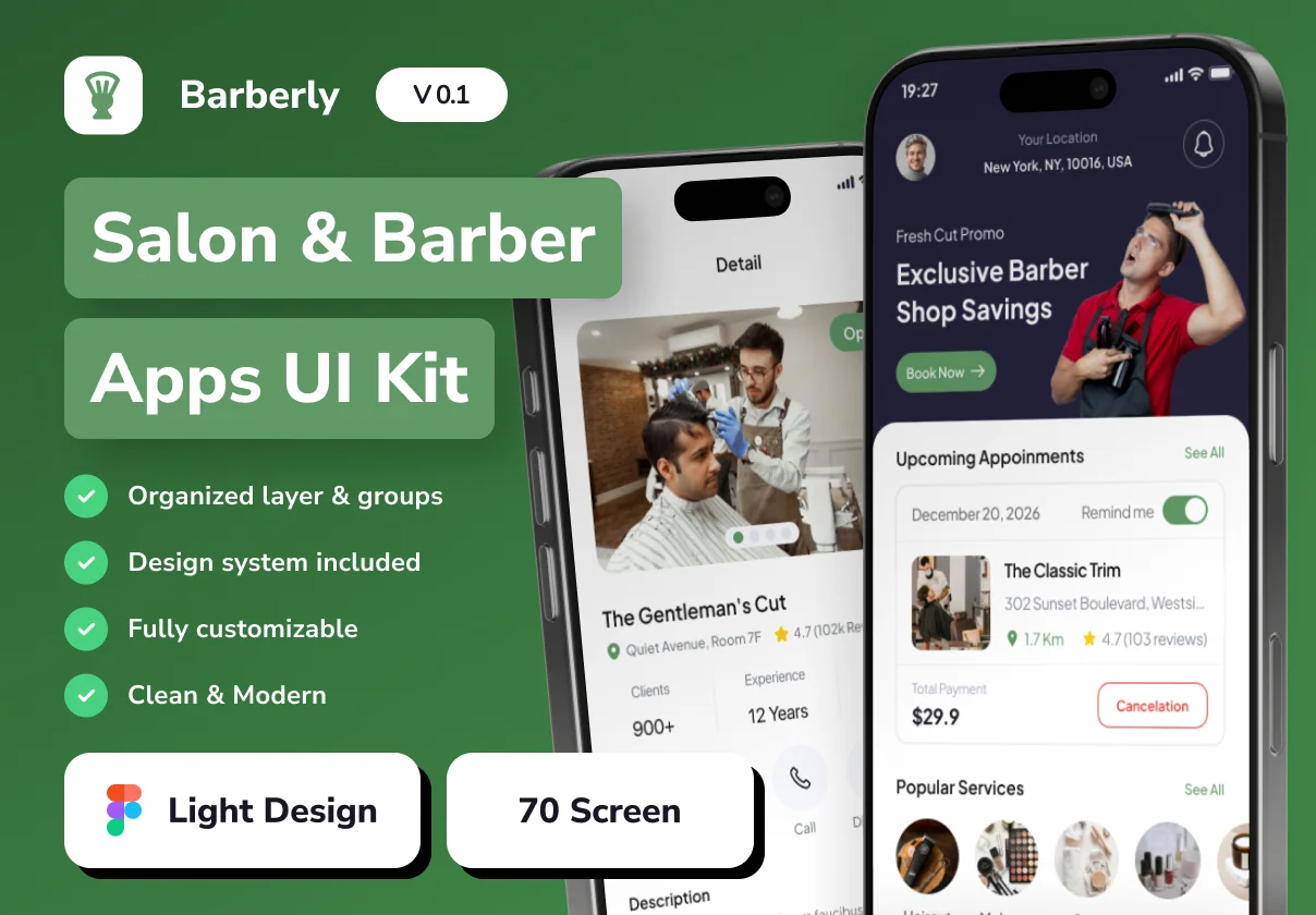 Barberly - Salon & Barber Mobile App UI Kit