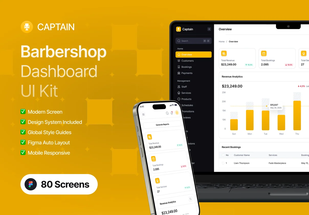 Captain - Barbershop Management Dashboard UI Kit