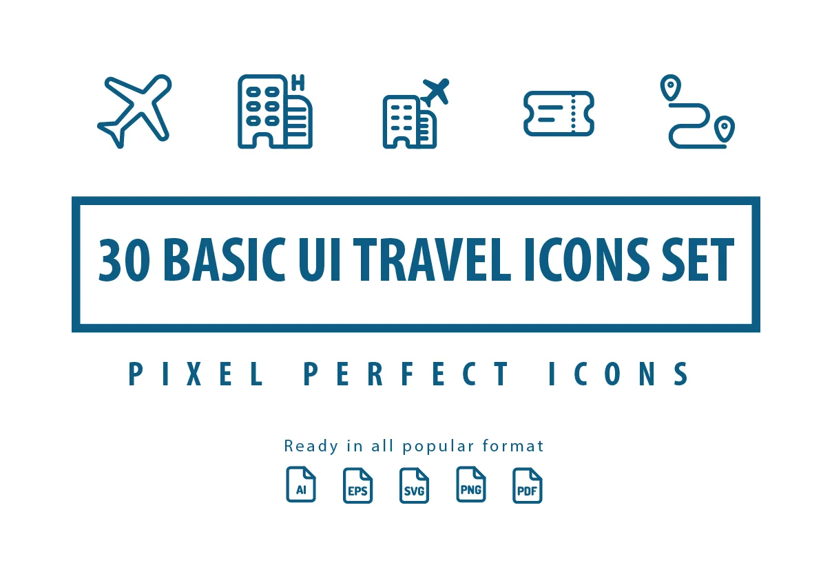 Basic UI Travel Lineart Icons Set