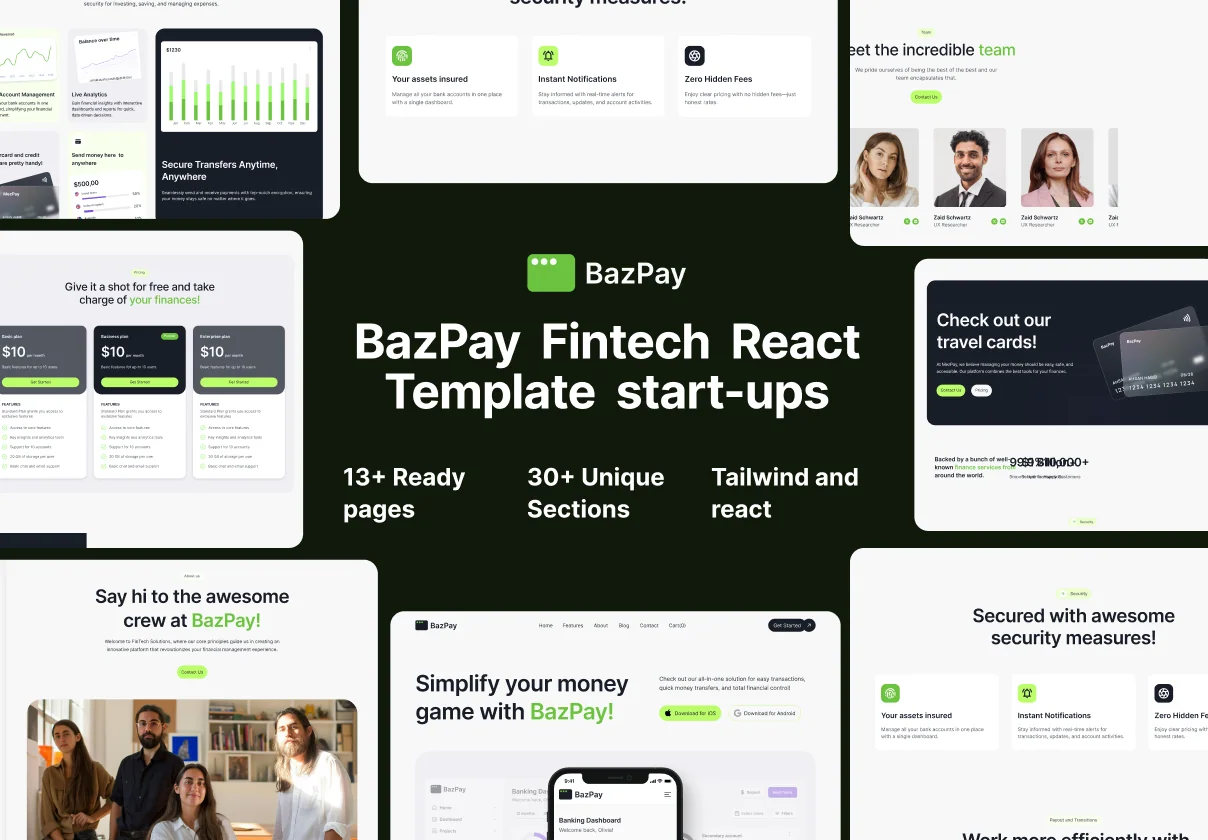 BazPay – Fintech React Template for Startups