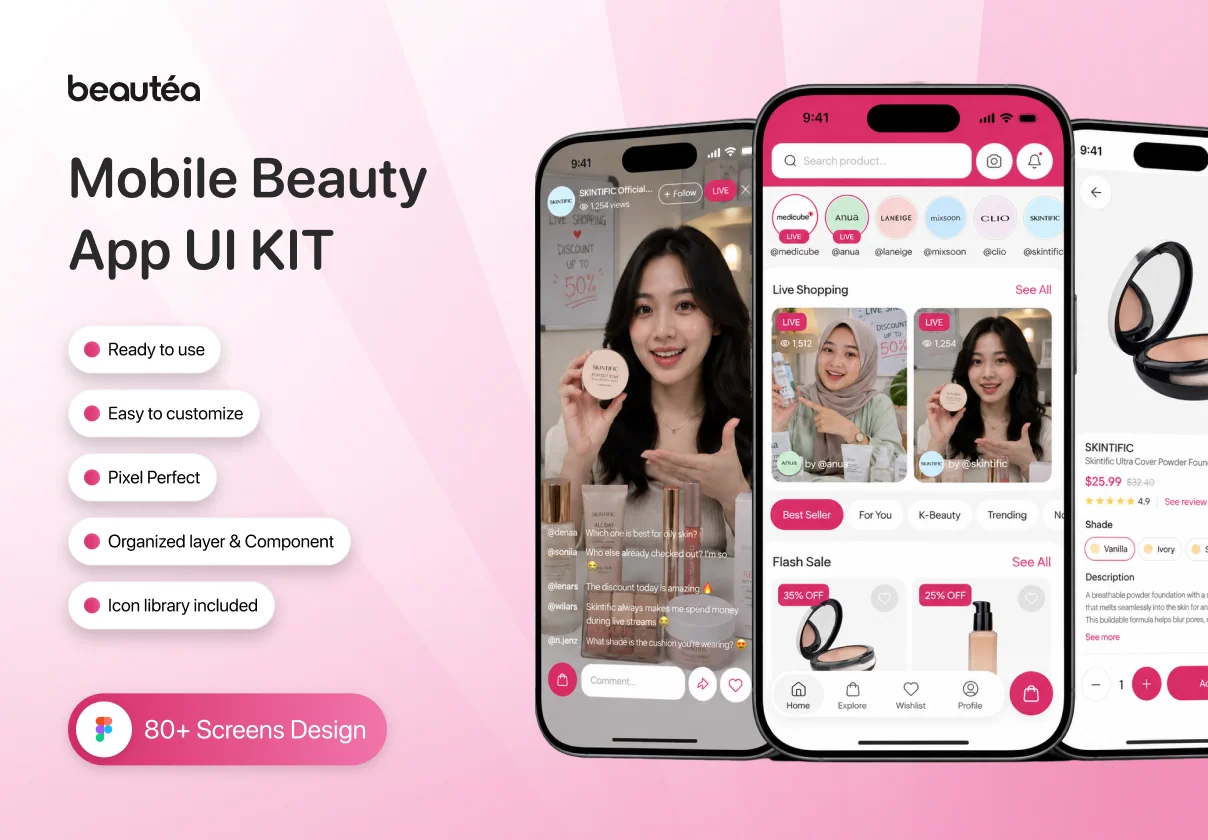 Beautéa - Beauty Skincare Mobile App UI Kit