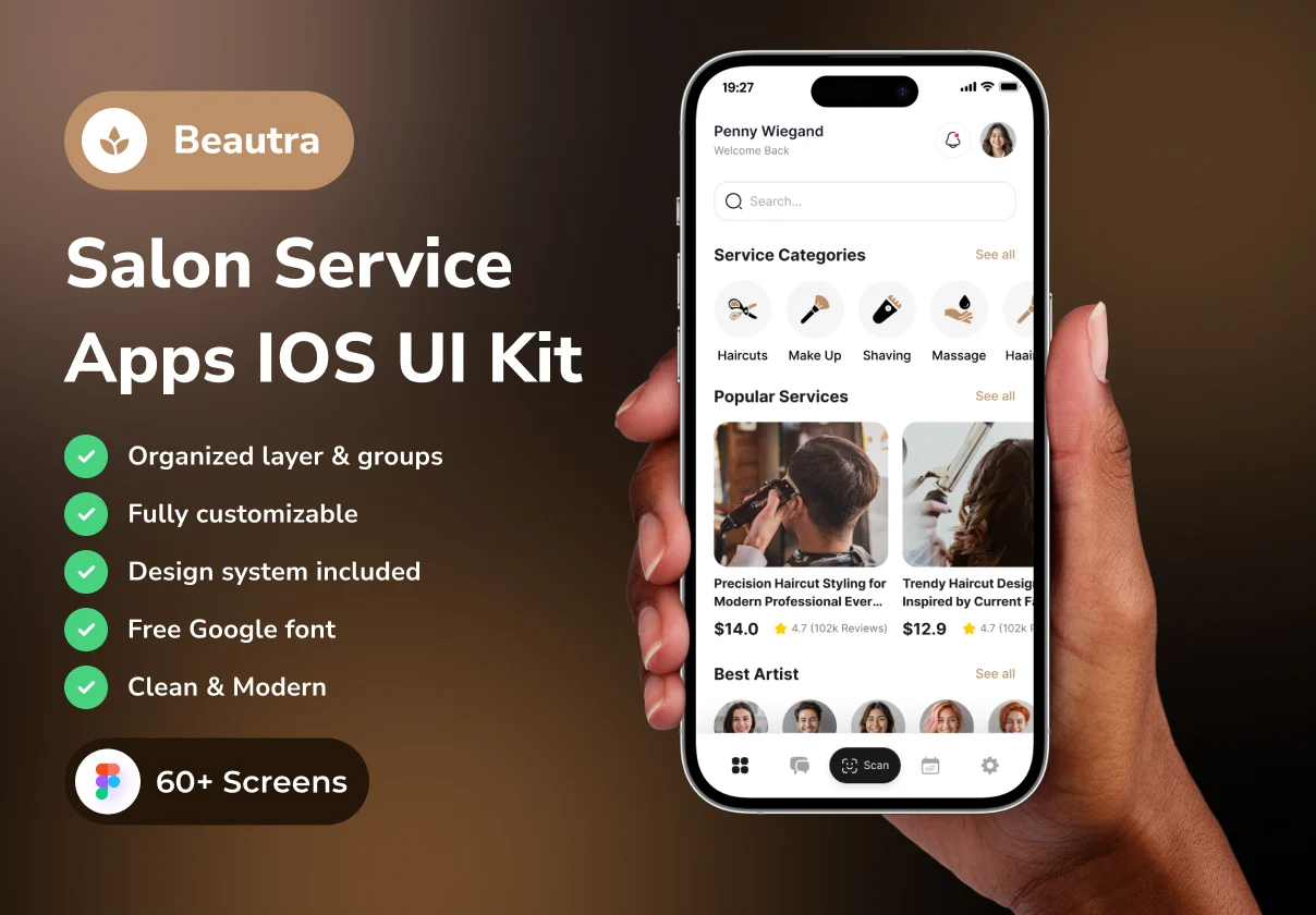 Beautra - Salon Service App IOS UI Kits