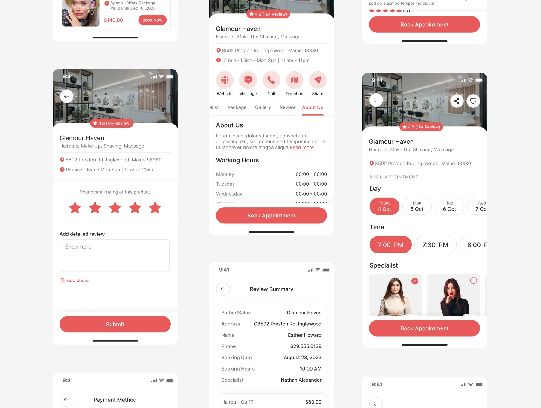 Beauty & Barber Salon Mobile App UI Kit 6