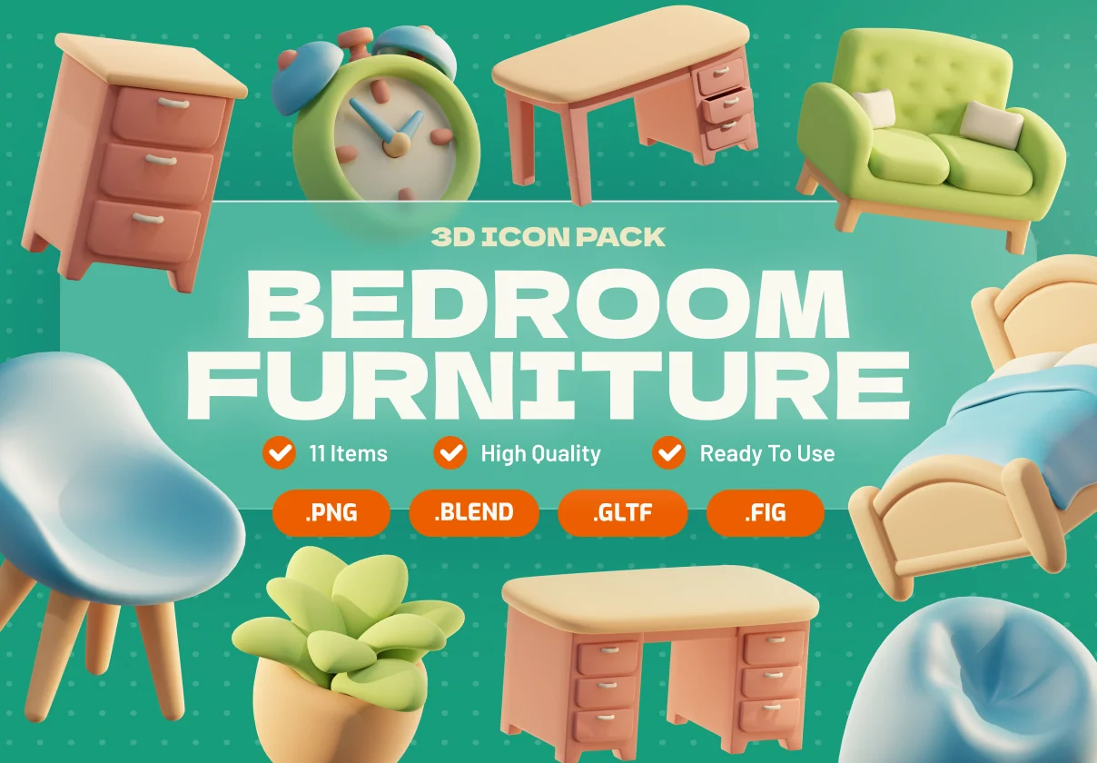 Bedroom Furniture 3D Icon Pack