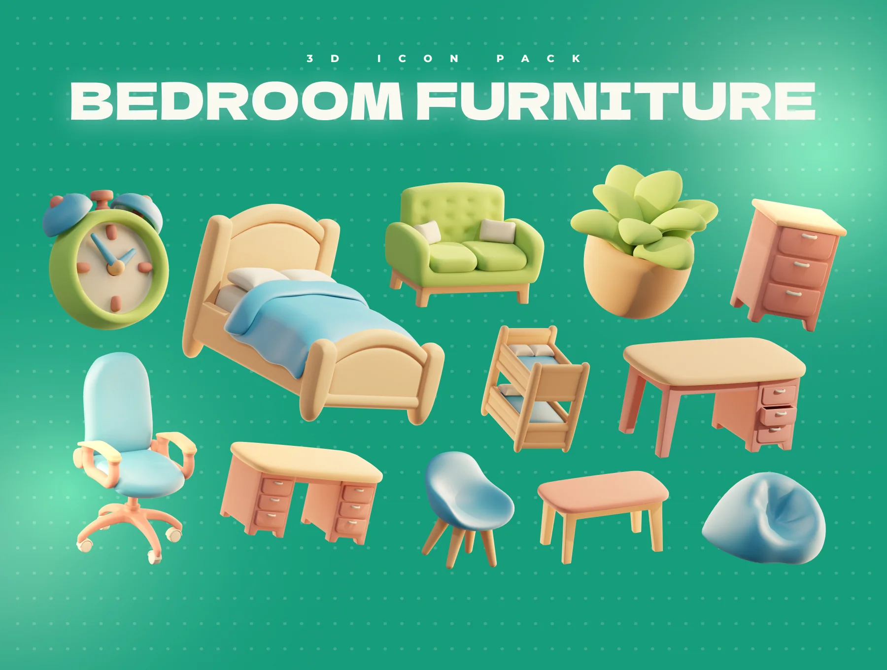 Bedroom Furniture 3D Icon Pack 2