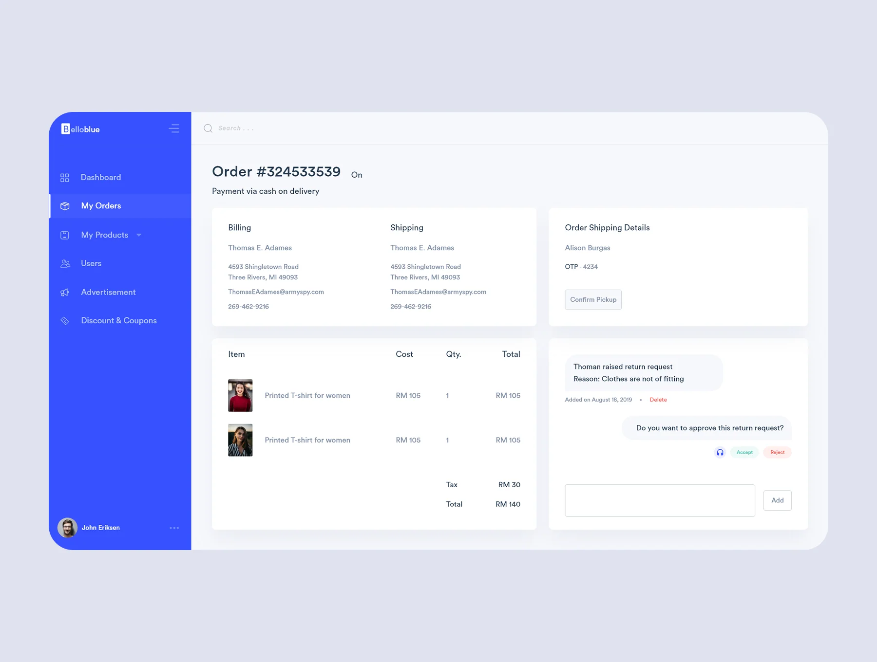 BelloBlue: Fashion + Delivery Web App 2
