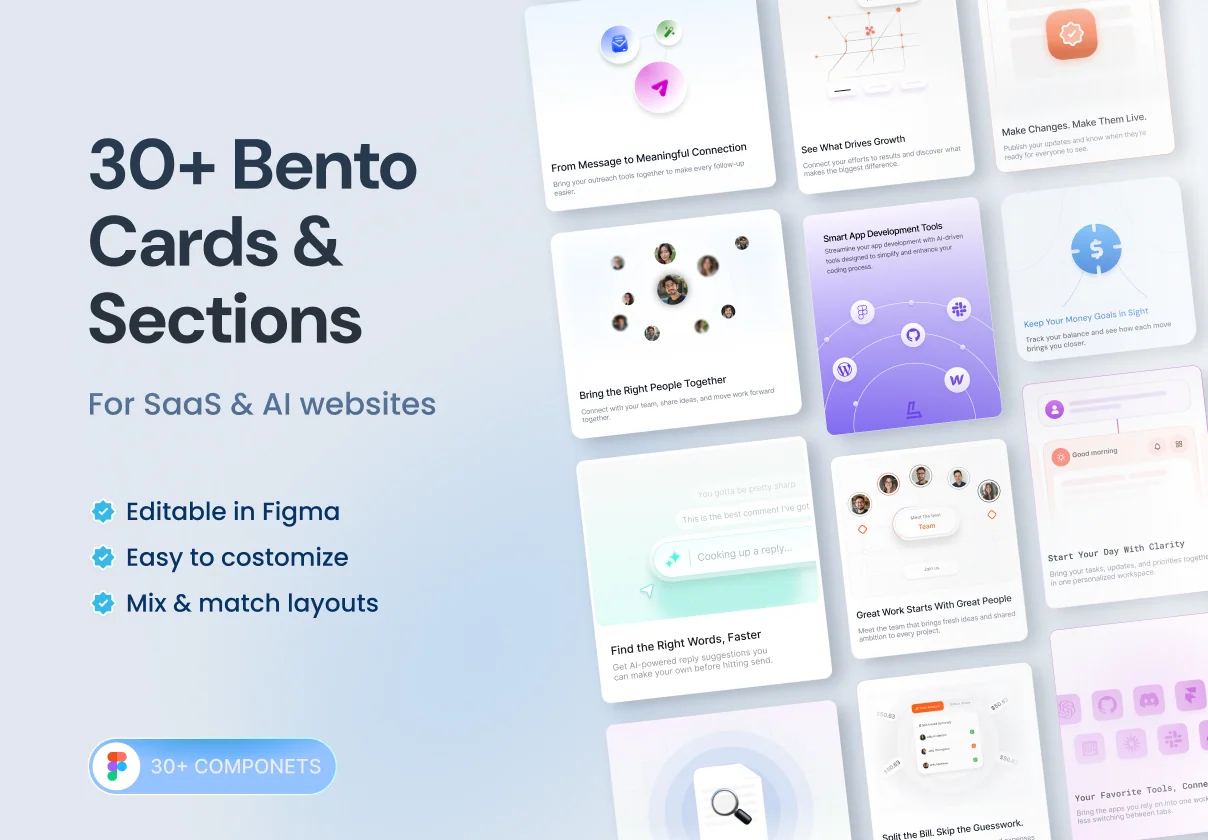 Bento Cards & Sections — SaaS & AI Figma Kit
