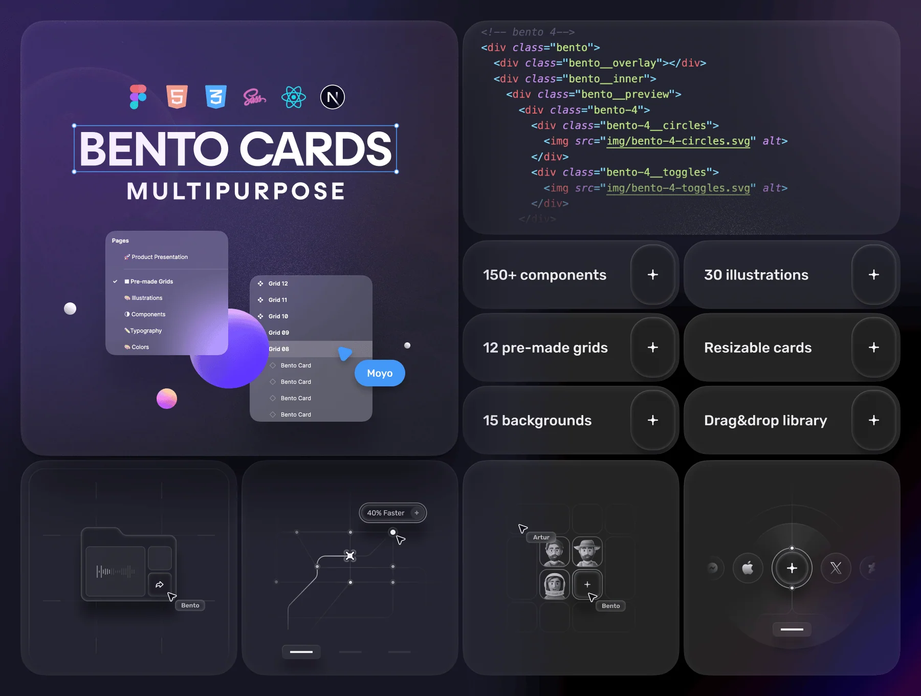 🍱 Bento Cards: Multipurpose