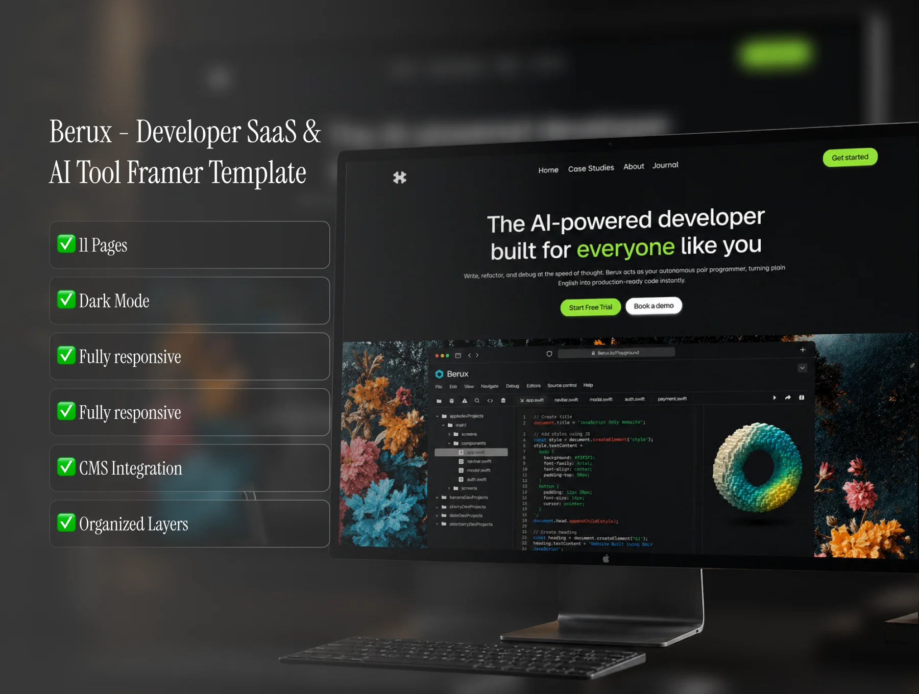Berux - Developer SaaS & AI Tool Framer Template 2