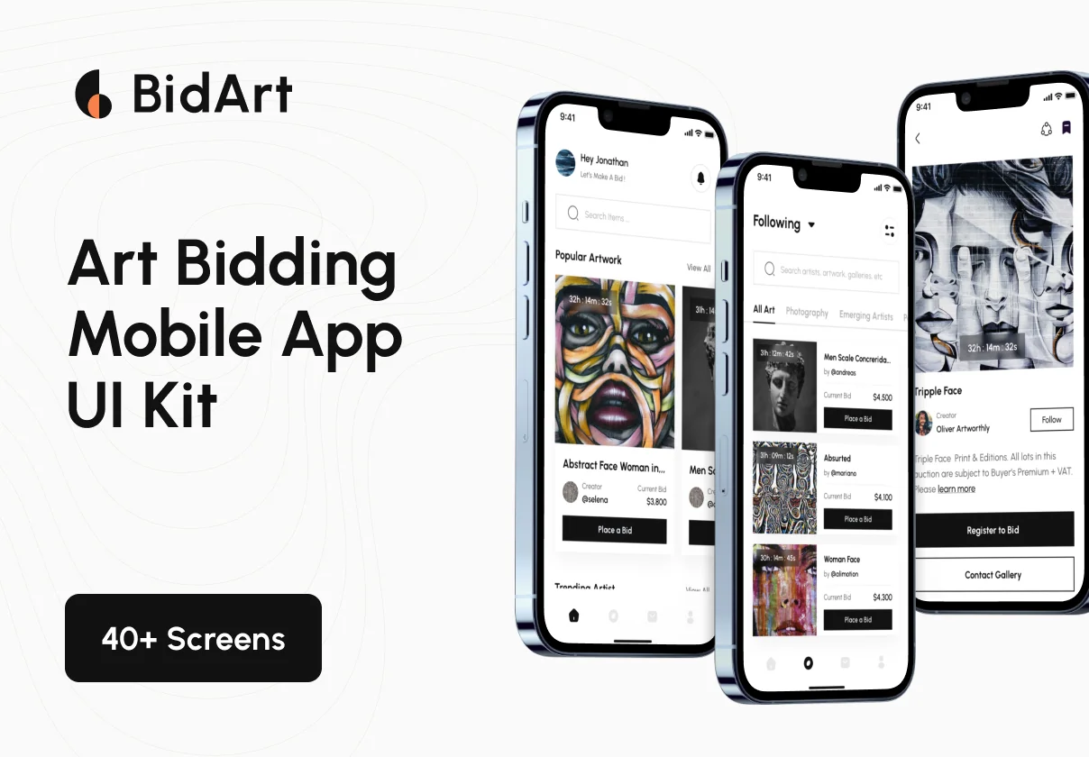 Art Bidding Mobile App UI Kit - BidArt