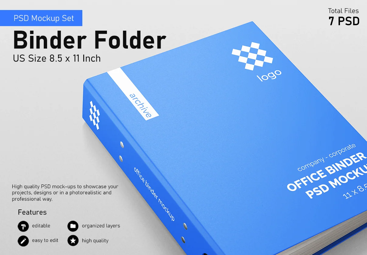 Binder Folder PSD Mockup Set - US Size 8.5x11 Inch