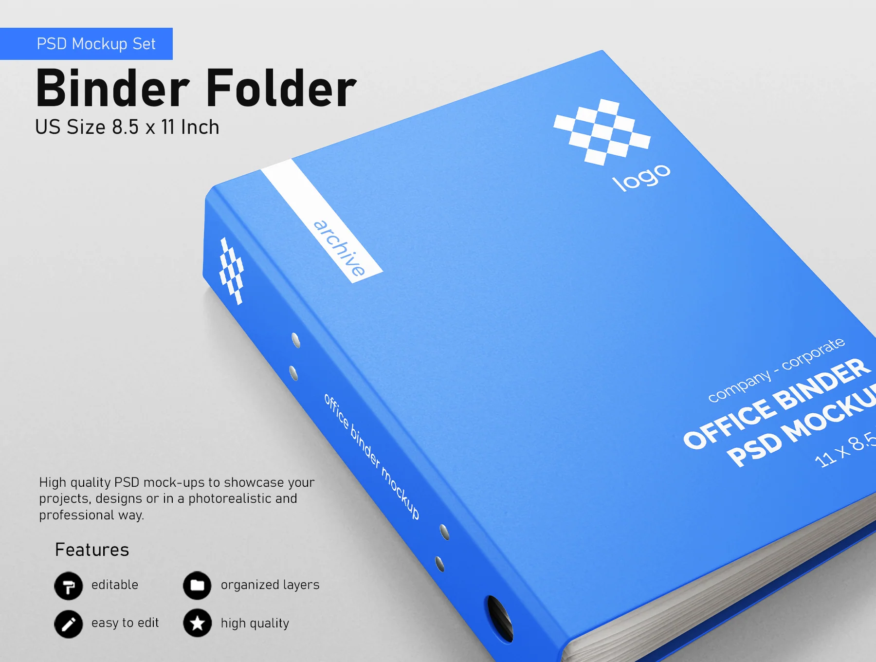 Binder Folder PSD Mockup Set - US Size 8.5x11 Inch