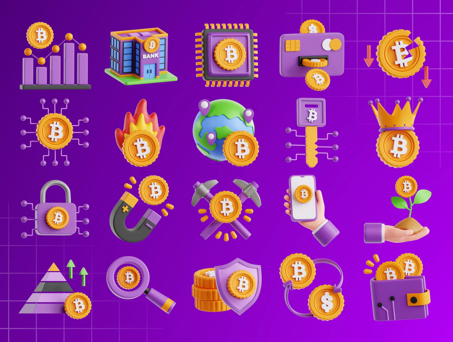 Bitcoin 3D Icon Pack 5