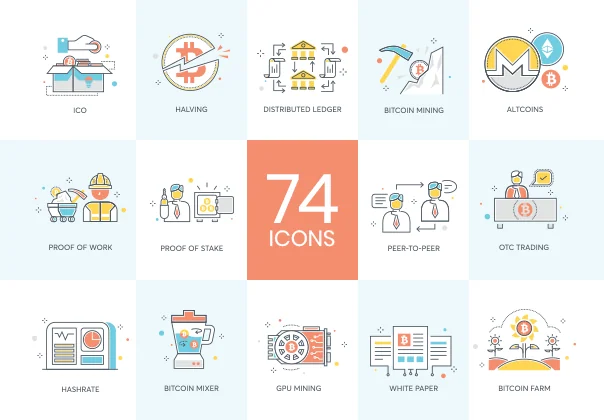 74 Cryptocurrency Icons | Color Line Series