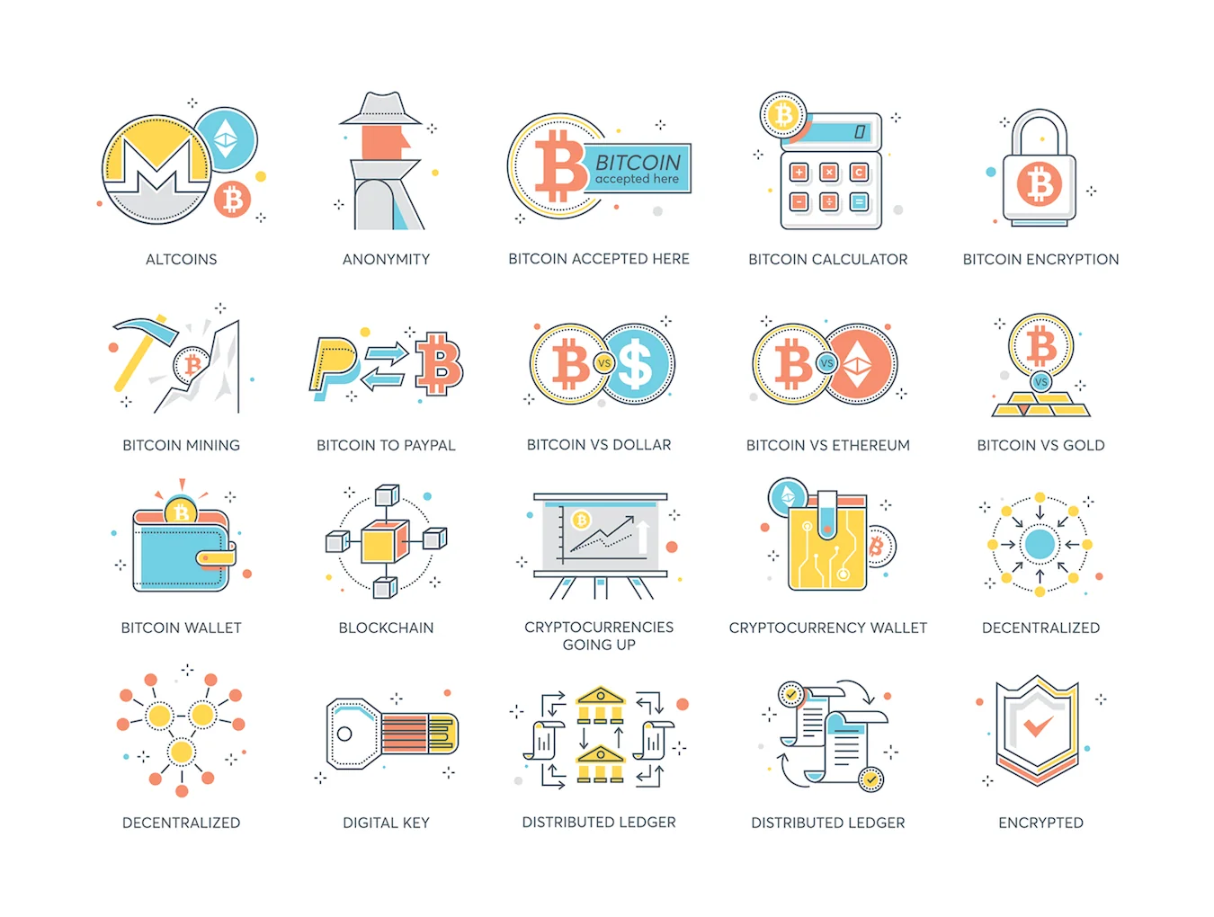 74 Cryptocurrency Icons | Color Line Series 3