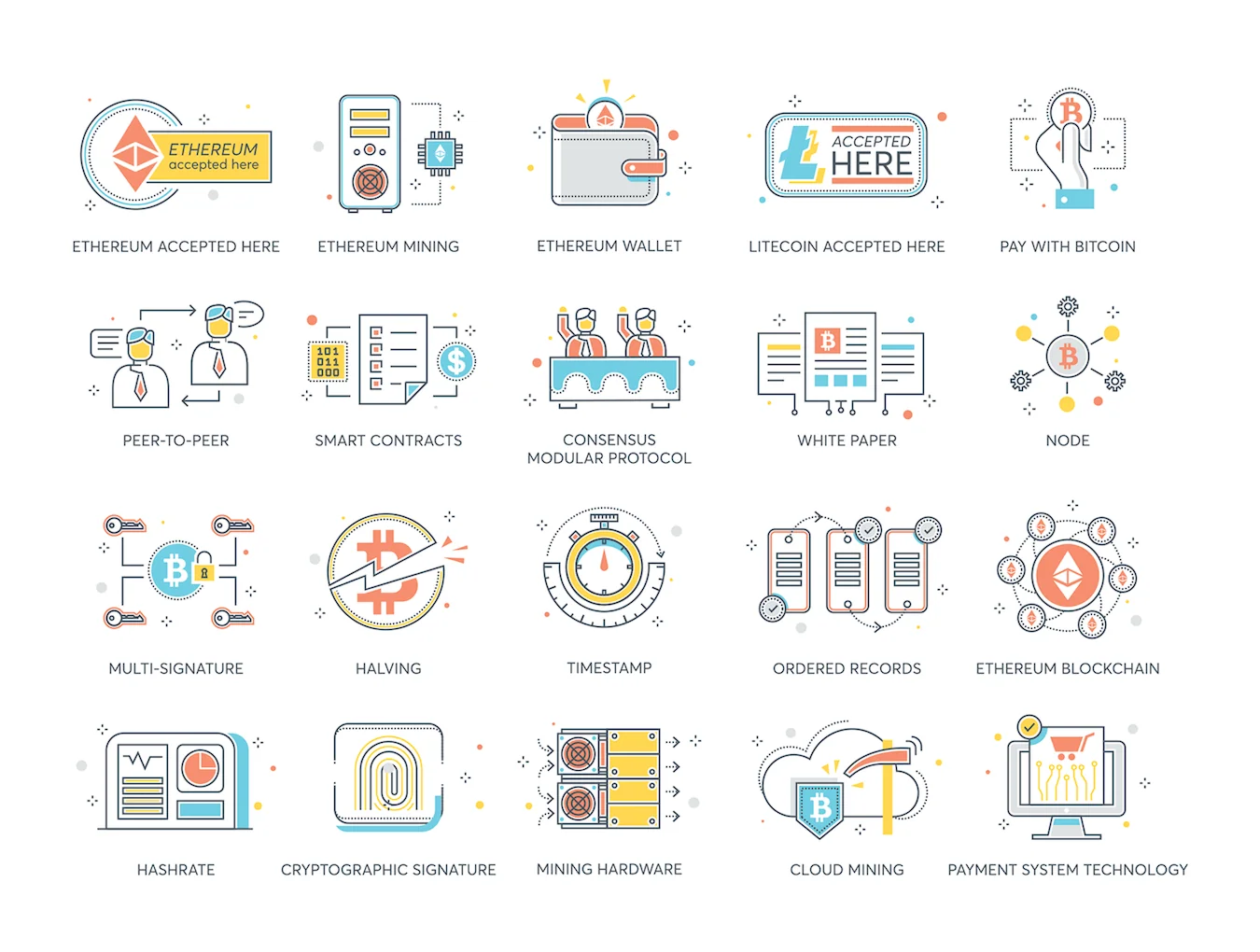 74 Cryptocurrency Icons | Color Line Series 4